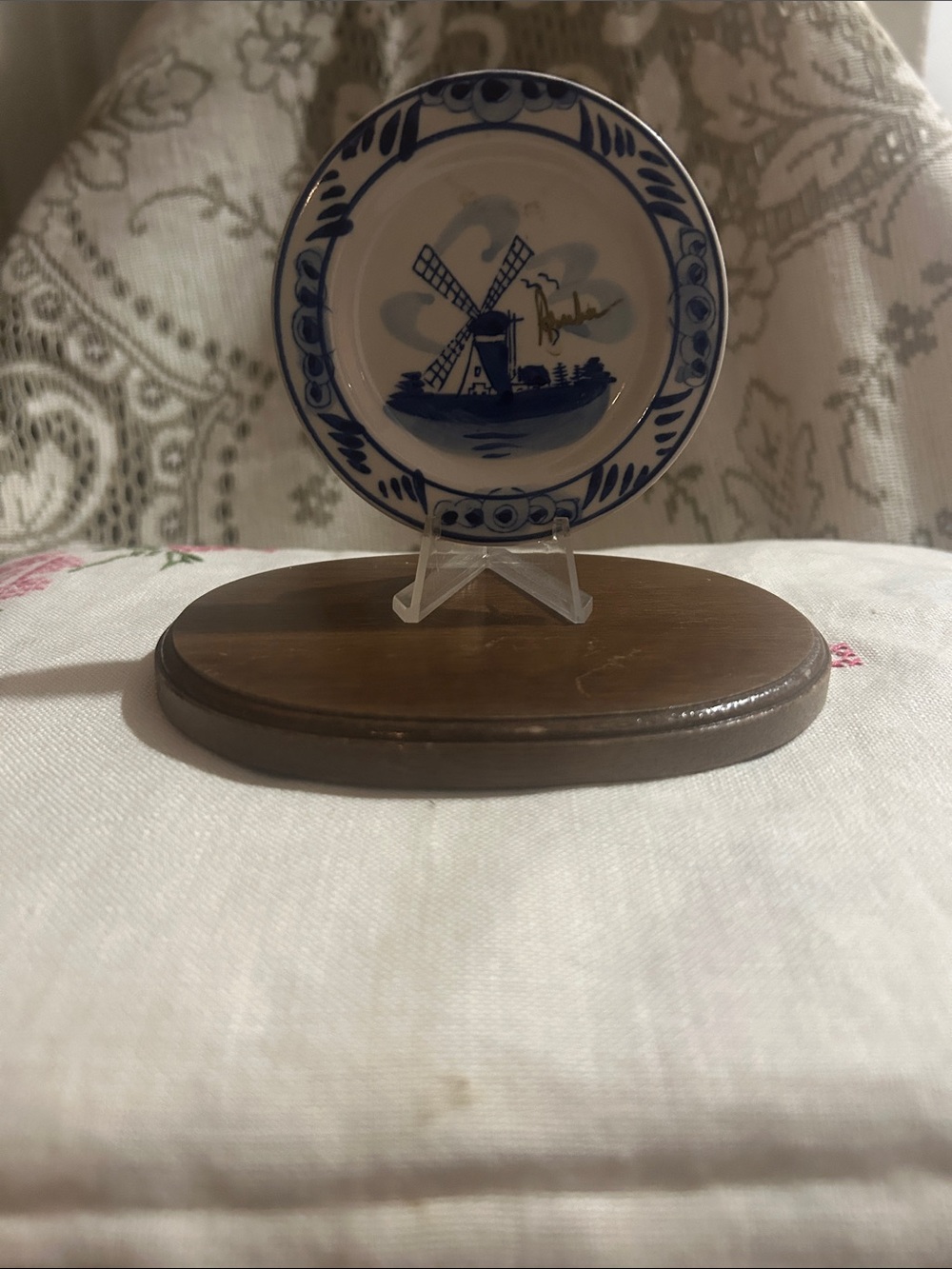 Blue and White Decorative Mini Plate with Windmill Motif